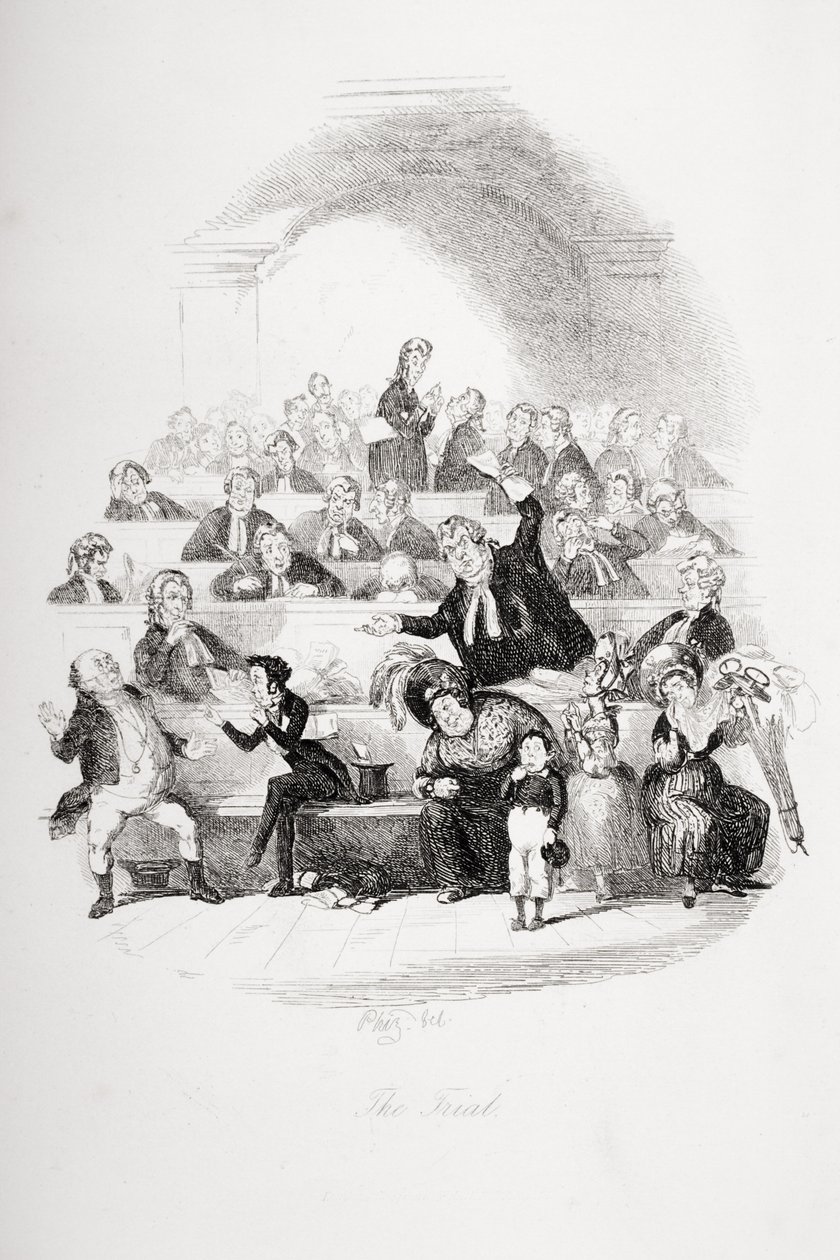 The Trial, ilustrace z „The Pickwick Papers“ od Charlese Dickense (1812-70) publikované v roce 1837 (viz také 259103) od Hablot Knight Browne