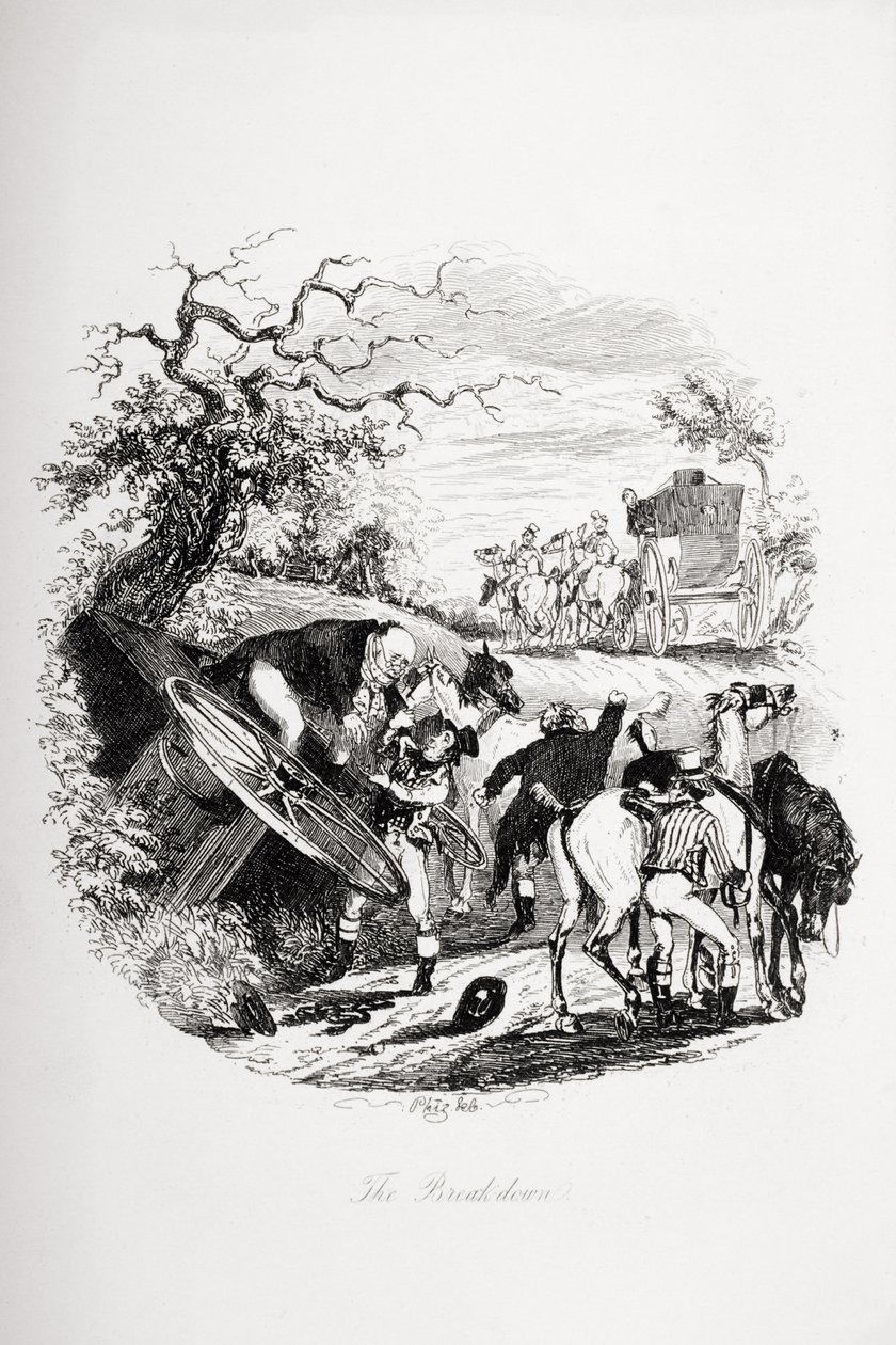 Rozpad, ilustrace z „The Pickwick Papers“ od Charlese Dickense (1812-70), publikované v roce 1837 od Hablot Knight Browne