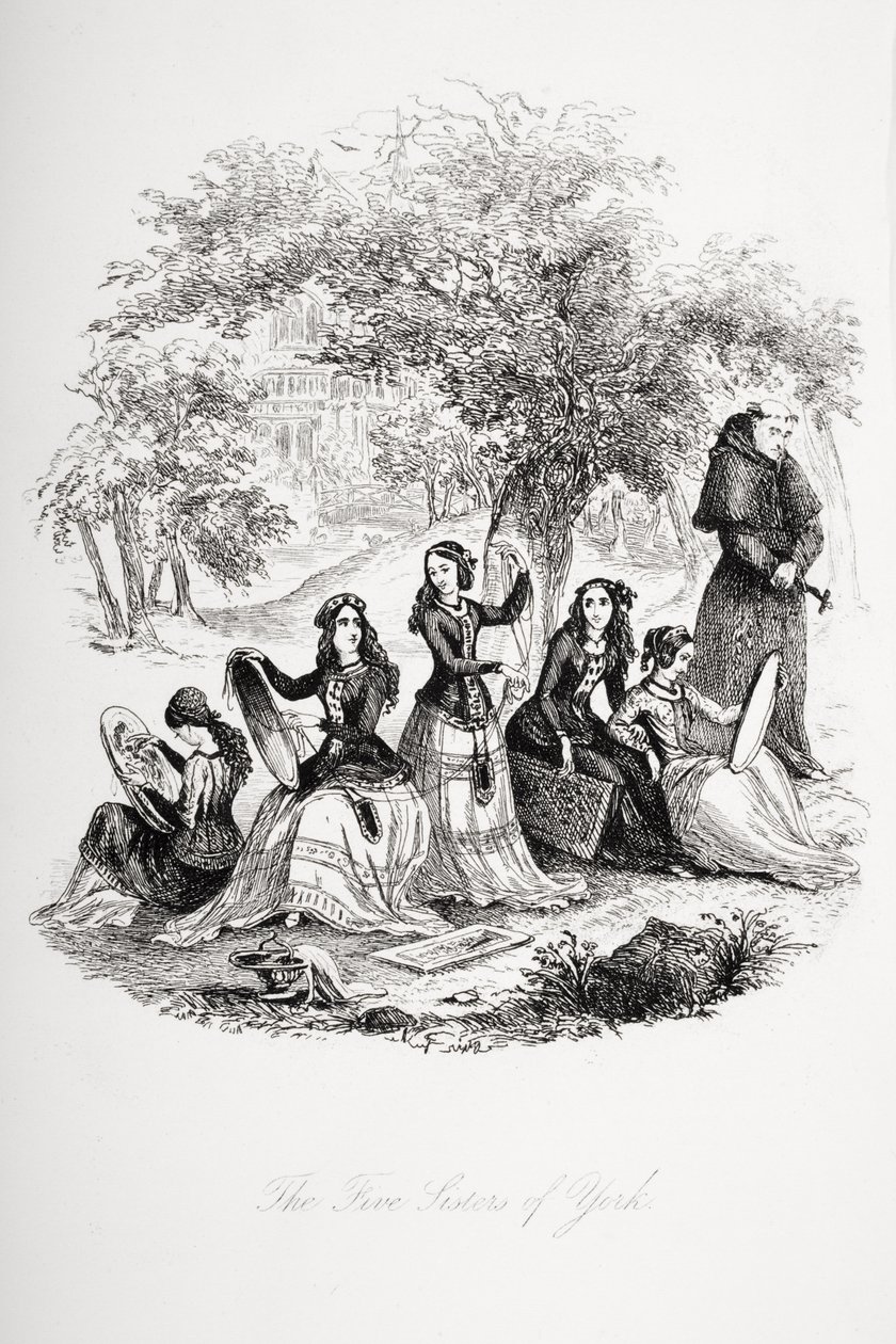 Pět sester z Yorku, ilustrace z „Nicholase Nicklebyho“ od Charlese Dickense (1812-70) vydaného v roce 1839 od Hablot Knight Browne