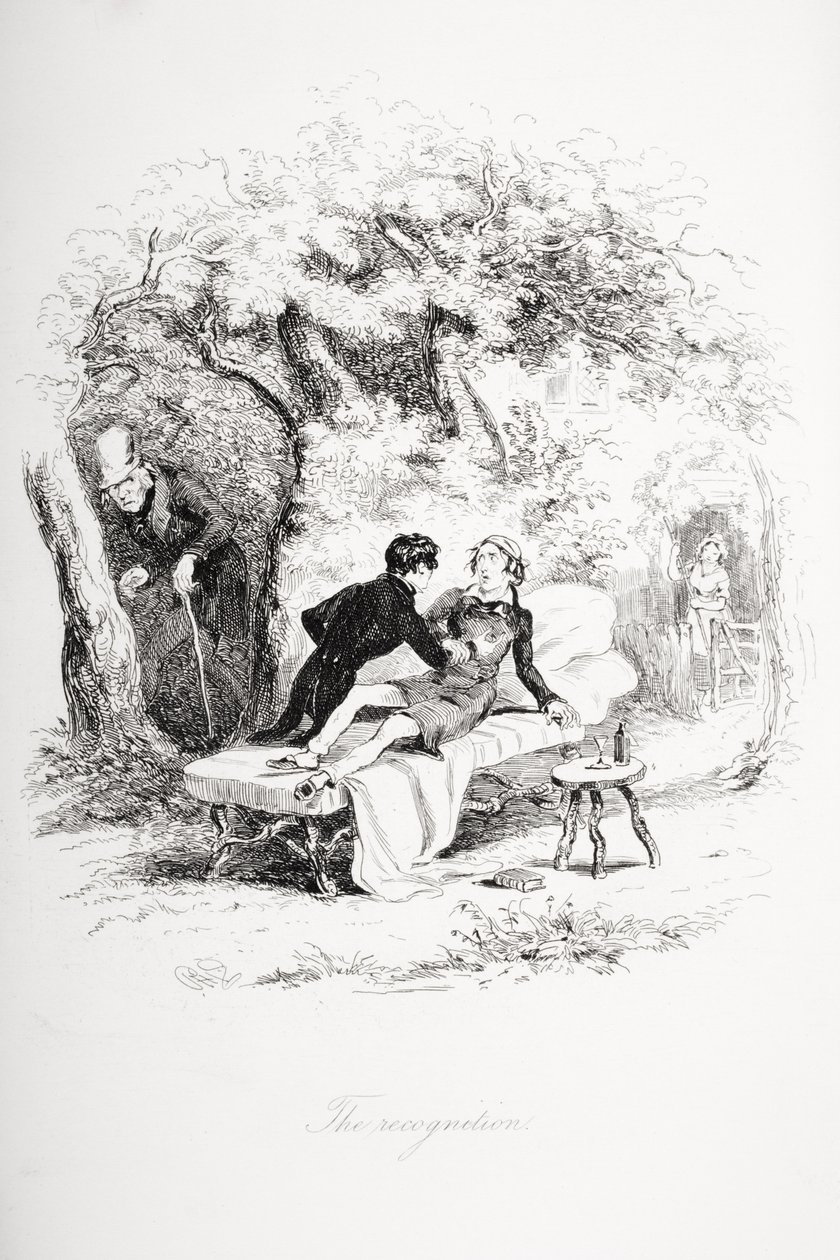 Uznání, ilustrace z „Nicholase Nicklebyho“ od Charlese Dickense (1812-70) publikované v roce 1839 od Hablot Knight Browne