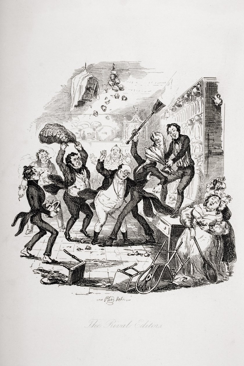 Soupeří editoři, ilustrace z „The Pickwick Papers“ od Charlese Dickense (1812-70) publikované v roce 1837 od Hablot Knight Browne