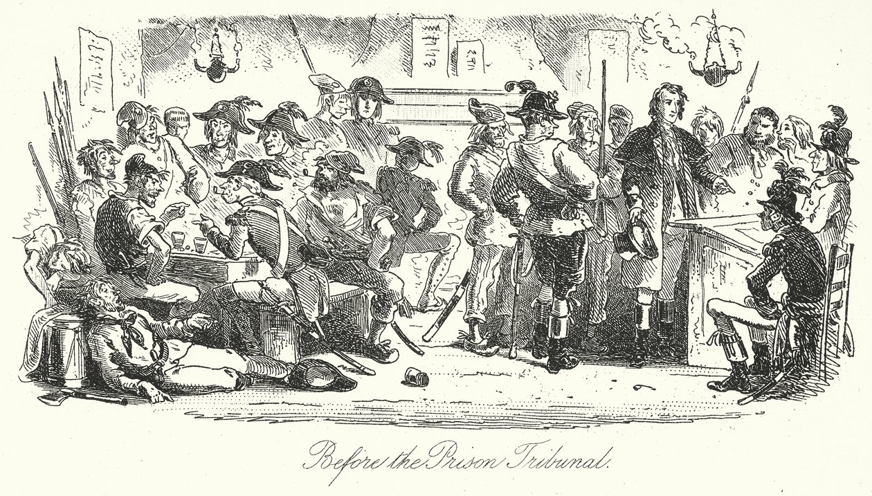 Před vězeňským tribunálem (rytina) od Hablot Knight (1815-92) (after) Browne
