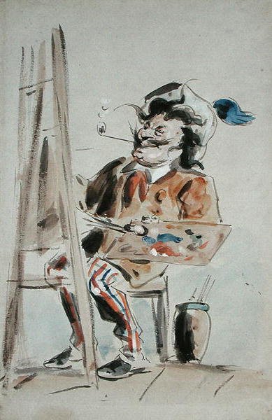 Karikatura umělce (akvarel na papíře) od Hablot Knight Browne
