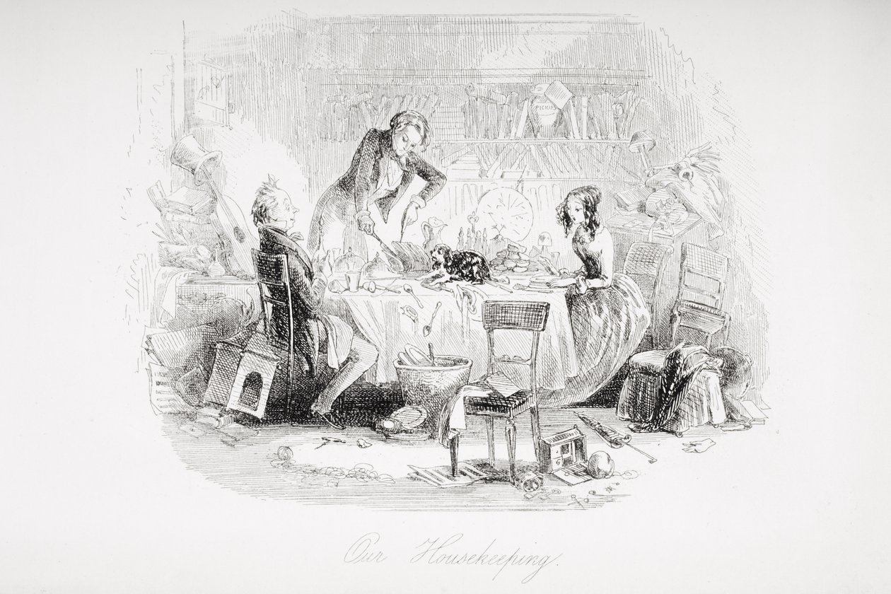 Naše hospodaření, ilustrace z knihy "David Copperfield" od Charlese Dickense (1812-70), poprvé vydáno 1850 od Hablot Knight Browne
