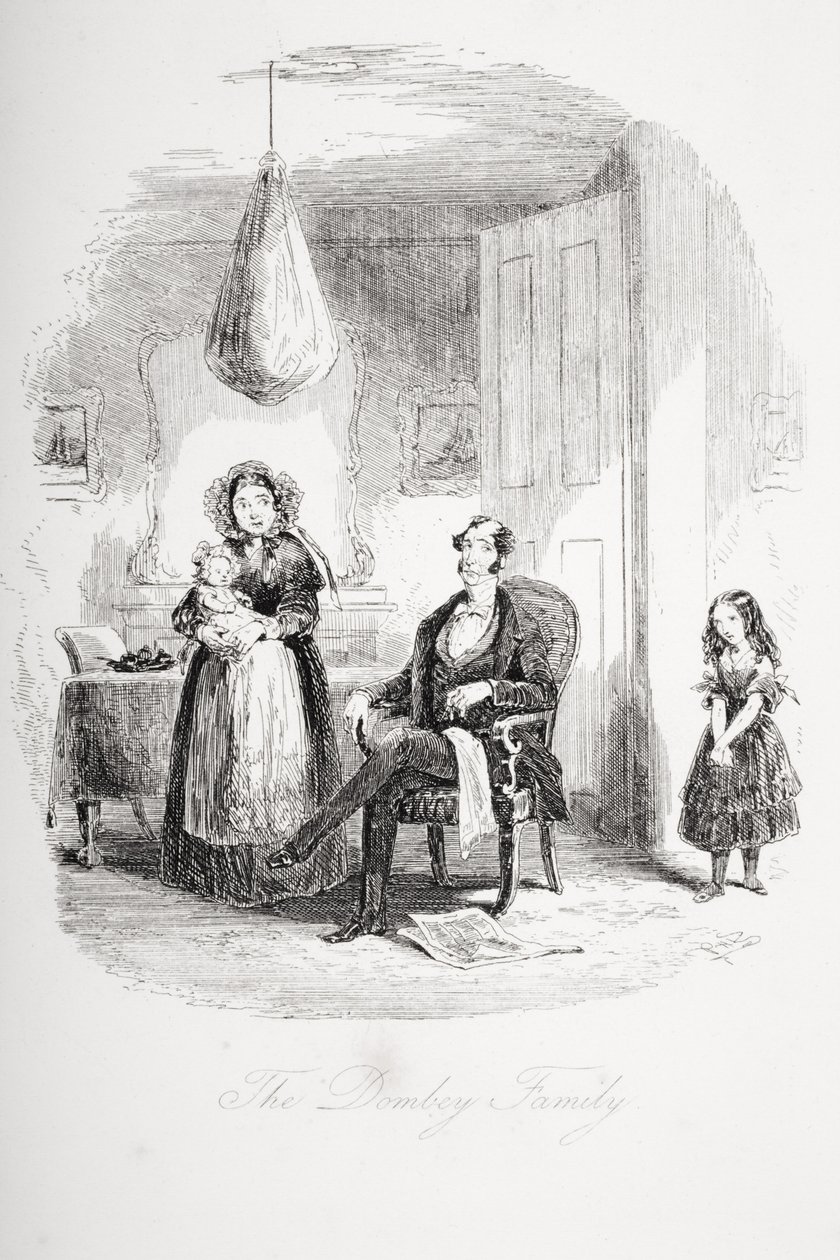 The Dombey Family, ilustrace z Dombey and Son od Charlese Dickense (1812-70), poprvé publikována v roce 1848 od Hablot Knight Browne
