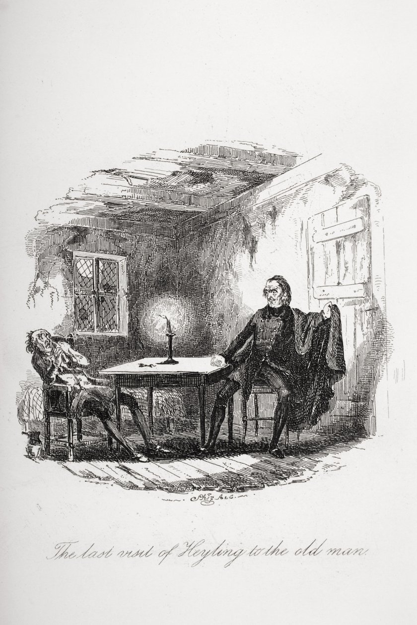 Poslední návštěva Heylinga u starého muže, ilustrace z „The Pickwick Papers“ od Charlese Dickense (1812-70) vydané v roce 1837 od Hablot Knight Browne