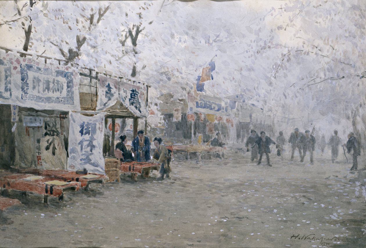 Cherry Blossom Festival, cca 1903 (akvarel na špinavě bílém papíře) od Hachir Nakagawa
