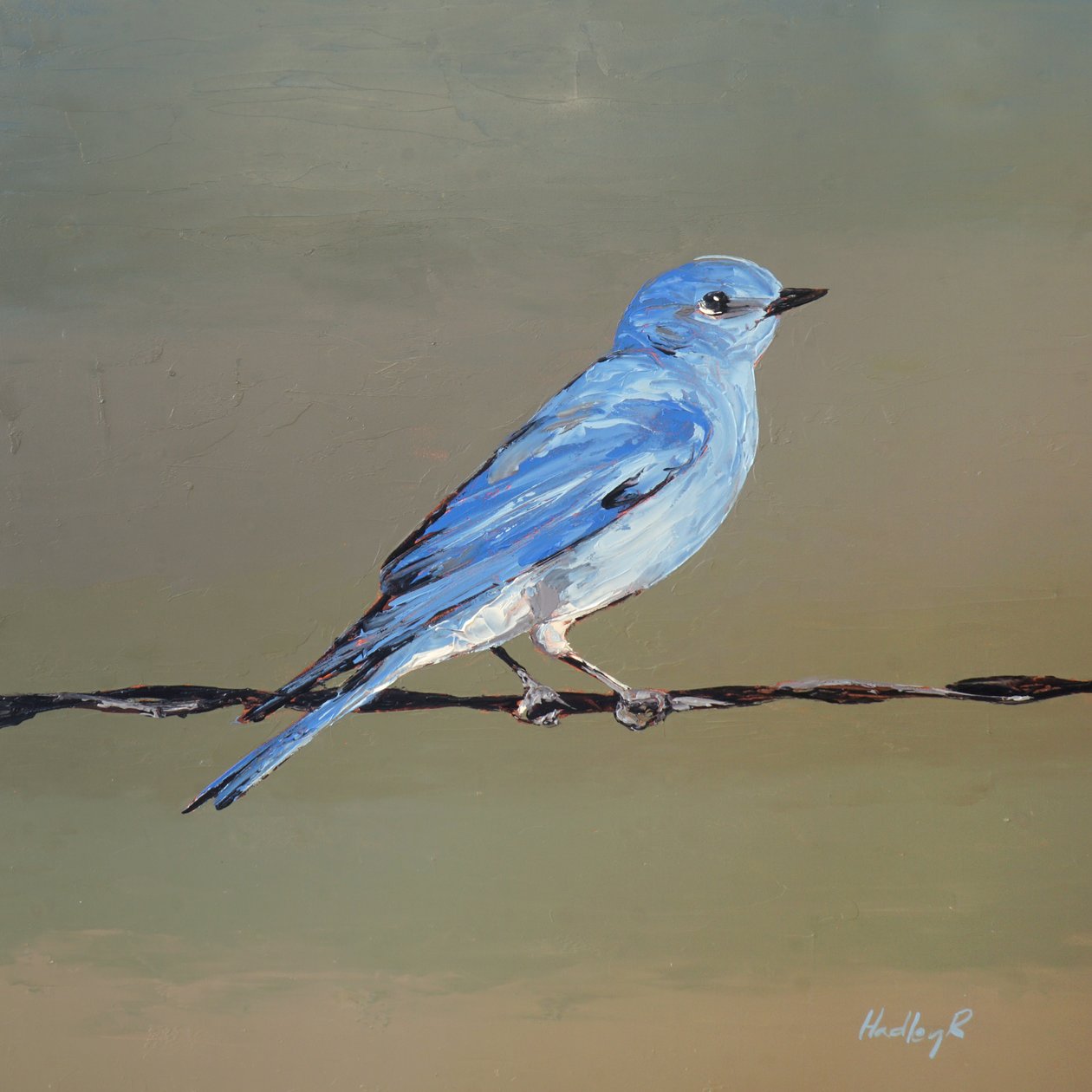 Štěpkovač, asi 2025 (olej na masonitu) od Hadley Rampton