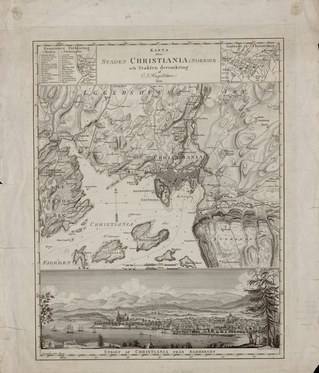 Mapa města Christiania v Norsku a okolí od Hagelstam
