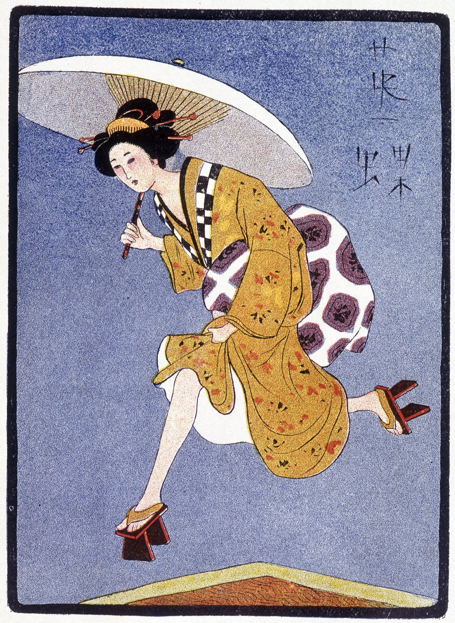 Mladý Japonec běžící v dešti - v “”Japonské panence”” od Féliciena Champsaura, ill. Hanafusa Itcho, Paříž od Hanabusa Itcho
