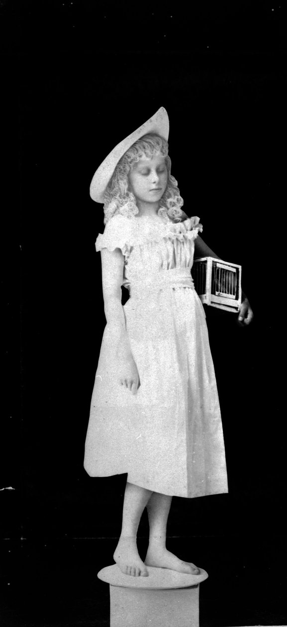 Sochy ze života; Girl Holding Birdcage, c.1890 (č. fotografie) od Hannah Maynard