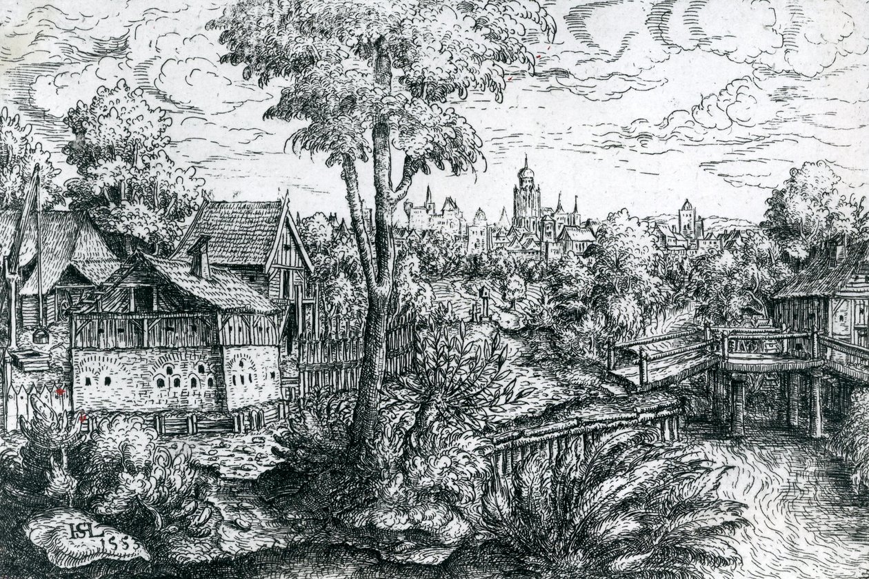 Most u vodního mlýna, 1553 od Hanns Sebald Lautensack