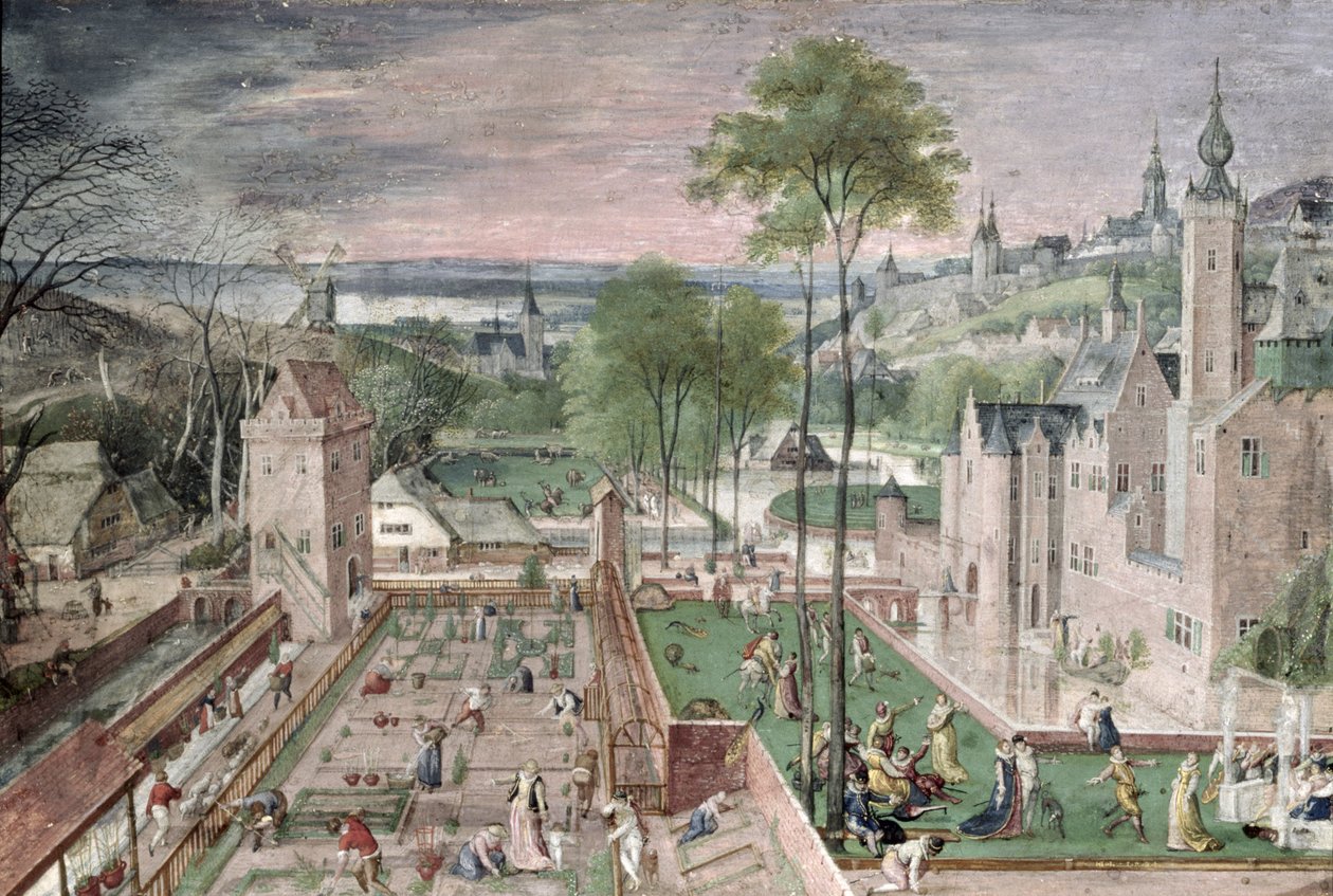 Jaro v zámecké zahradě, 1584 (kvaš na papíře na desce) od Hans Bol