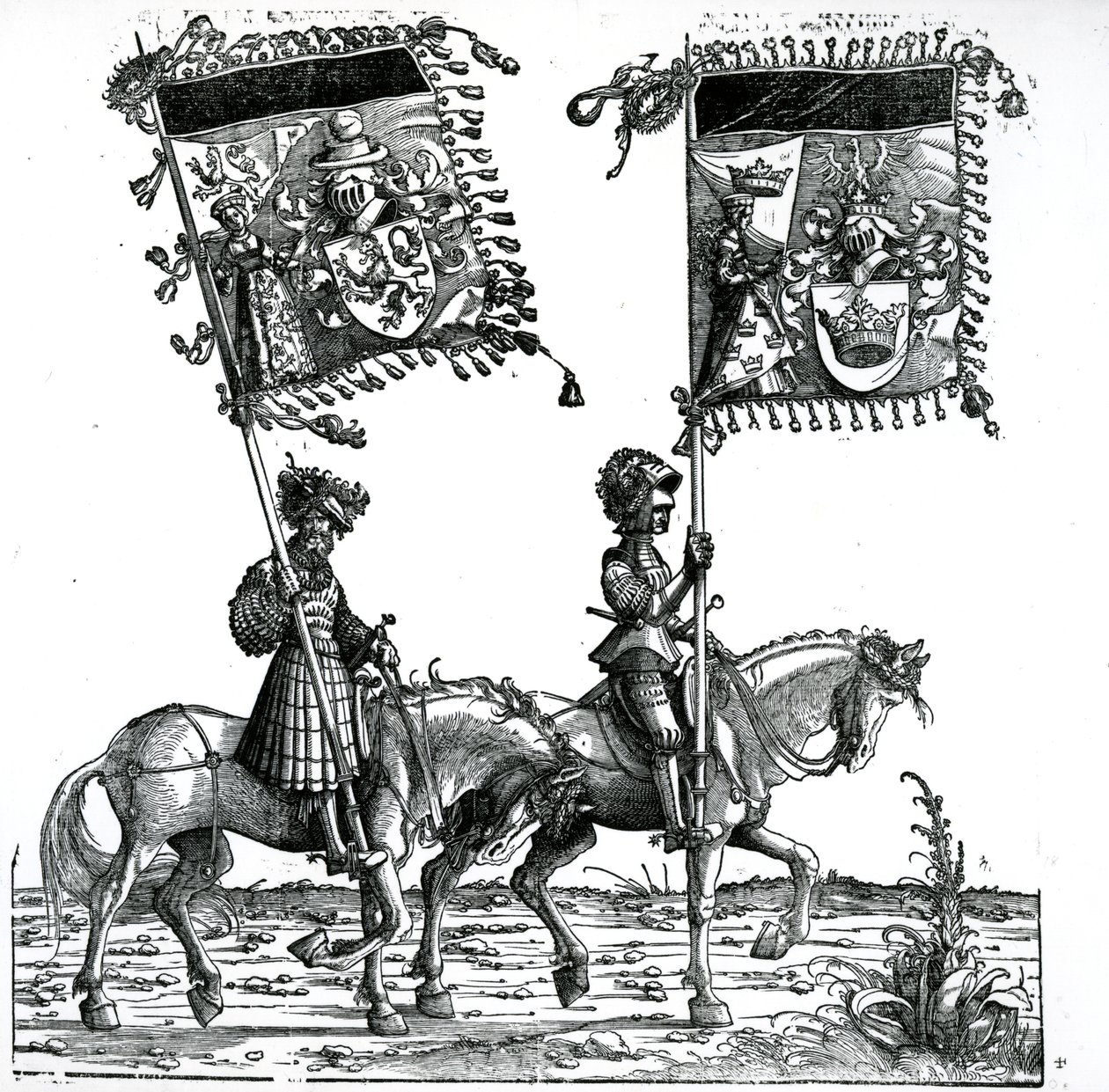 Dva rytíři, z triumfálního průvodu císaře Maxmiliána I., kolem roku 1517 od Hans Burgkmair