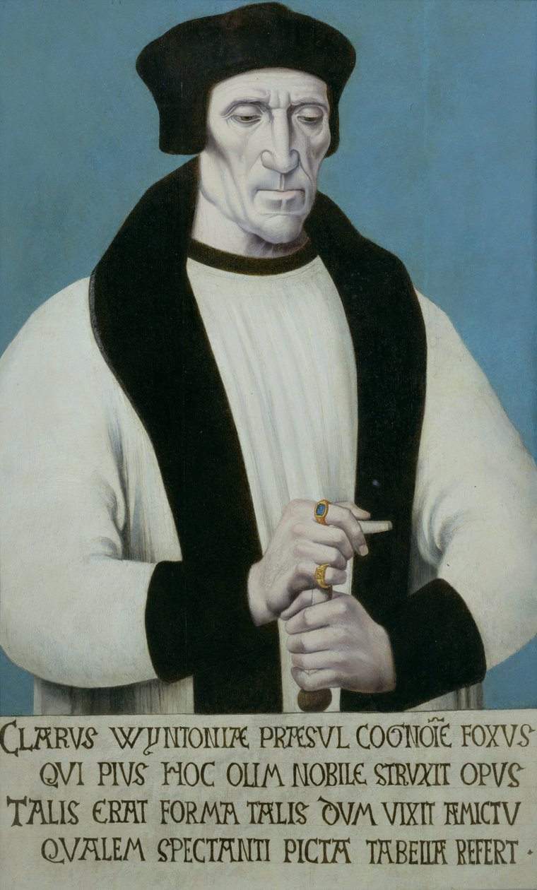 Portrét Richarda Foxe nebo Foxe (asi 1448-1528) biskup z Winchesteru, lord tajná pečeť Jindřicha VII. a Jindřicha VIII. a zakladatel Corpus Christi College, Oxford 30. léta 16. století od Hans Corvus