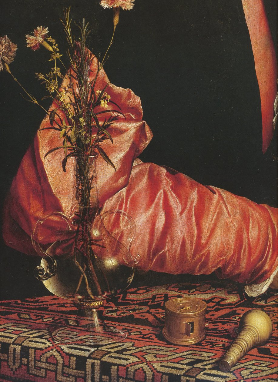 Portrét obchodníka Georga Gisze (detail rukávu a květin) od Hans Holbein