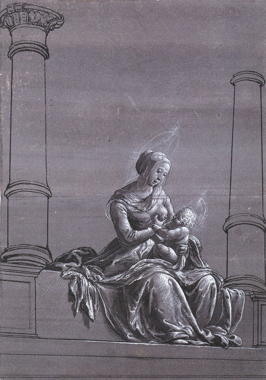 Panna s dítětem mezi sloupy od Hans Holbein der Jüngere