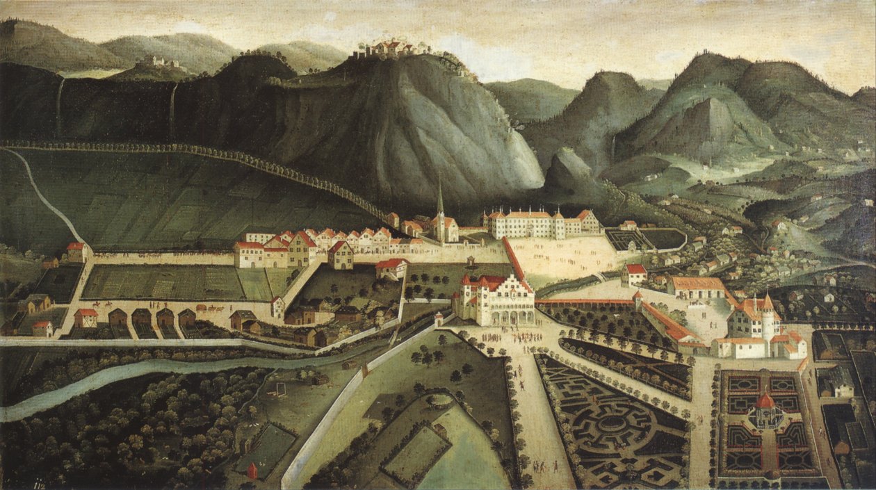 Pohled na Hohenems se zámkem, letohrádkem a zahradami od Hans Jakob Noppis