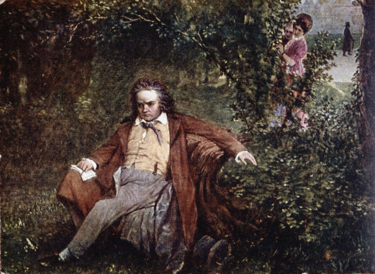 Pohlednice zobrazující Ludwiga van Beethovena (1770-1827) v lese, kolem roku 1910 od Hans Leithner