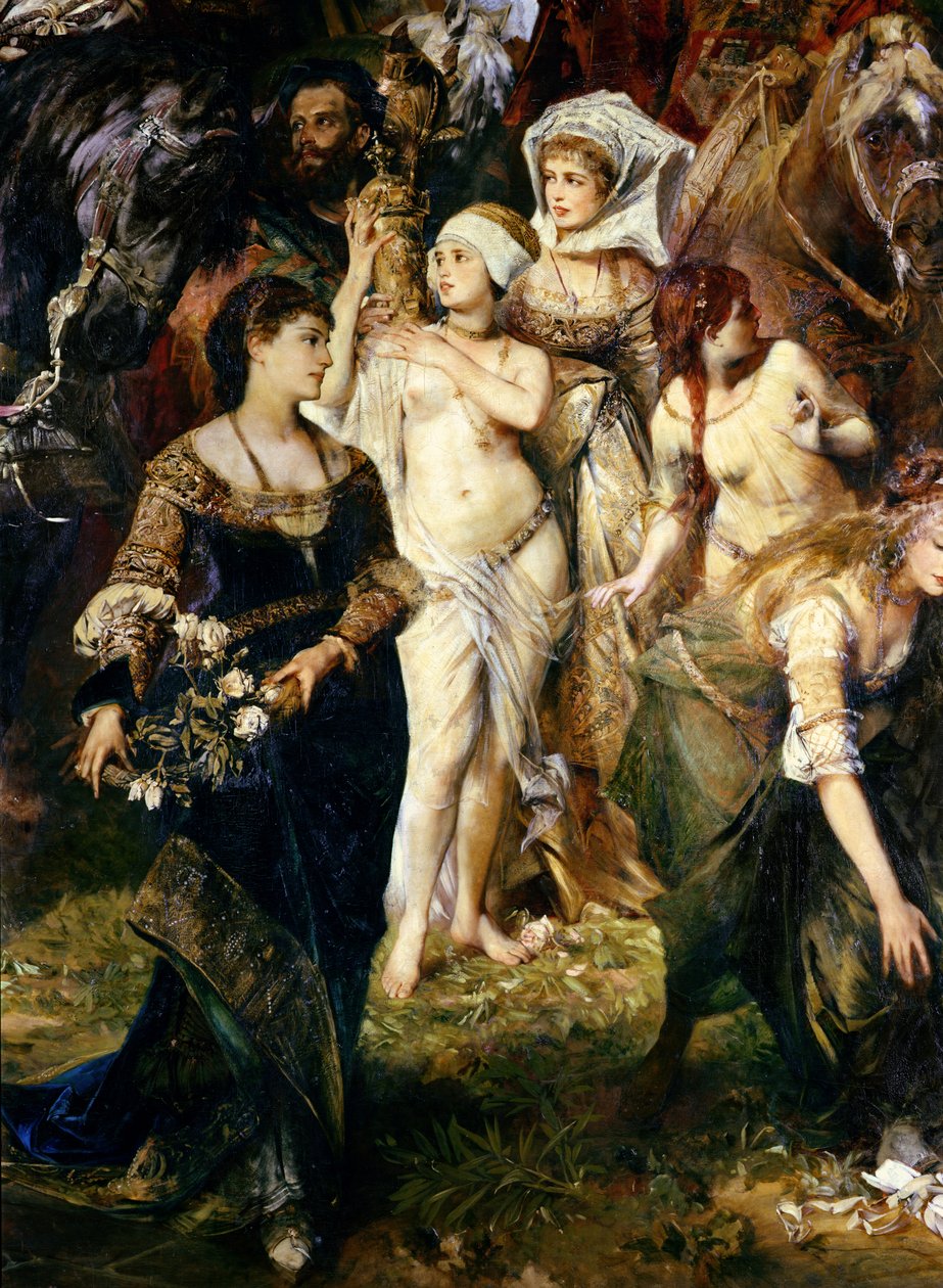 Detail vjezdu císaře Karla V. (1500-58) do Antverp v roce 1520, 1878 (viz také 141421, 141423 a 141424) od Hans Makart