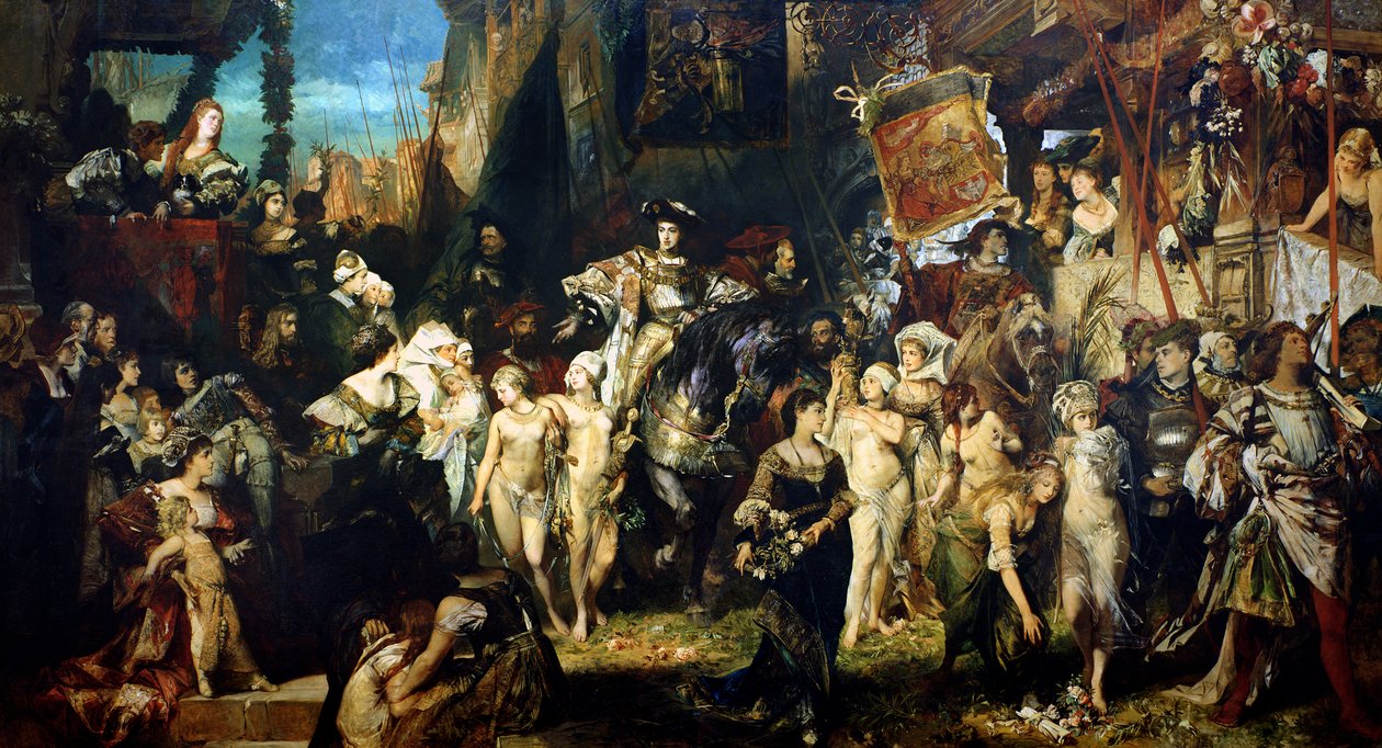 Vjezd císaře Karla V. (1500-58) do Antverp v roce 1520, 1878 (viz také 141422, 141423 a 141424) od Hans Makart