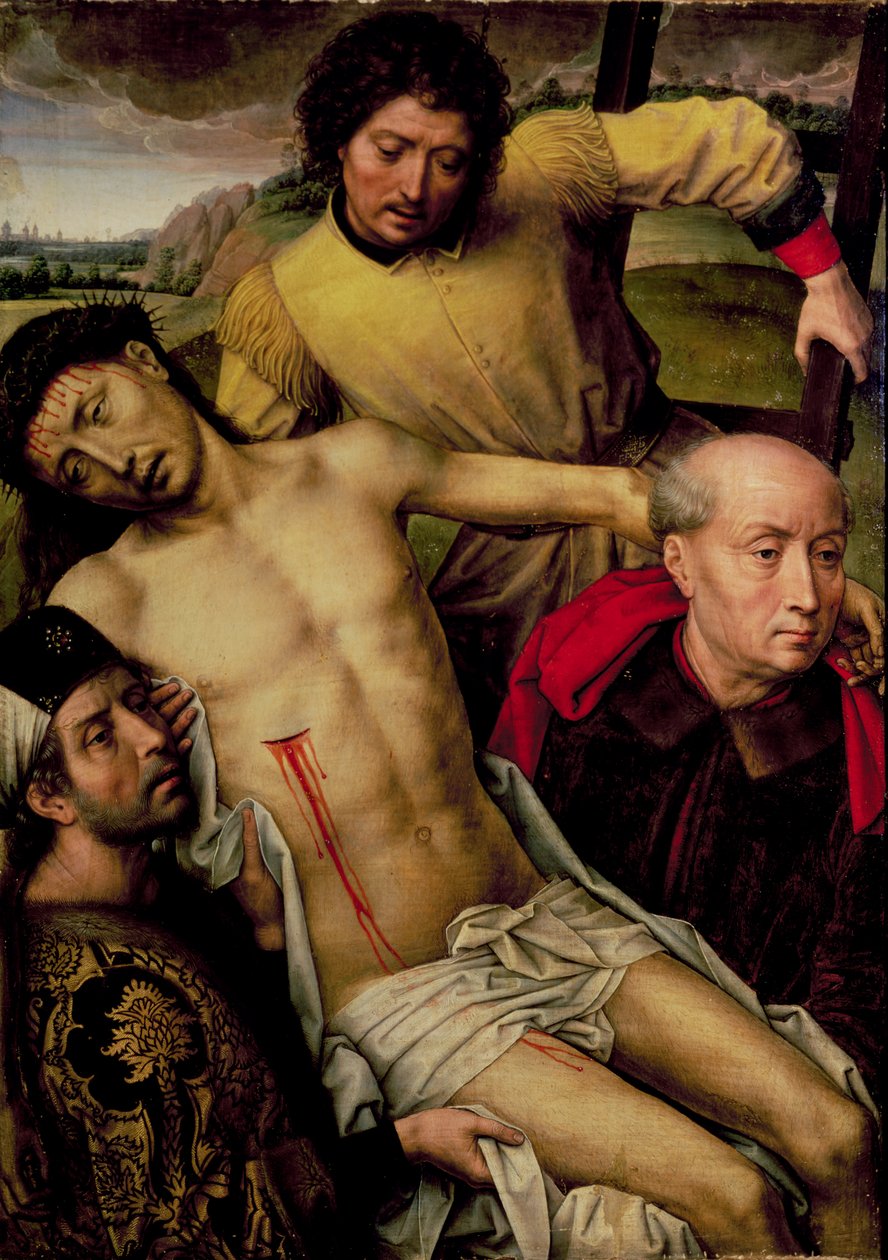 Sestup z kříže, levý panel z Depozičního diptychu, kolem 1492-94 od Hans Memling