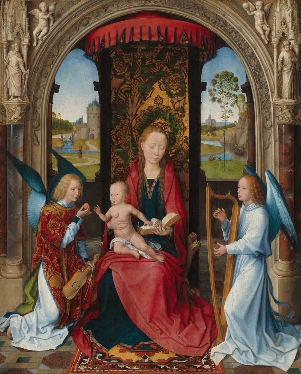 Panna Maria trůní na Dítě a dva anděly od Hans Memling