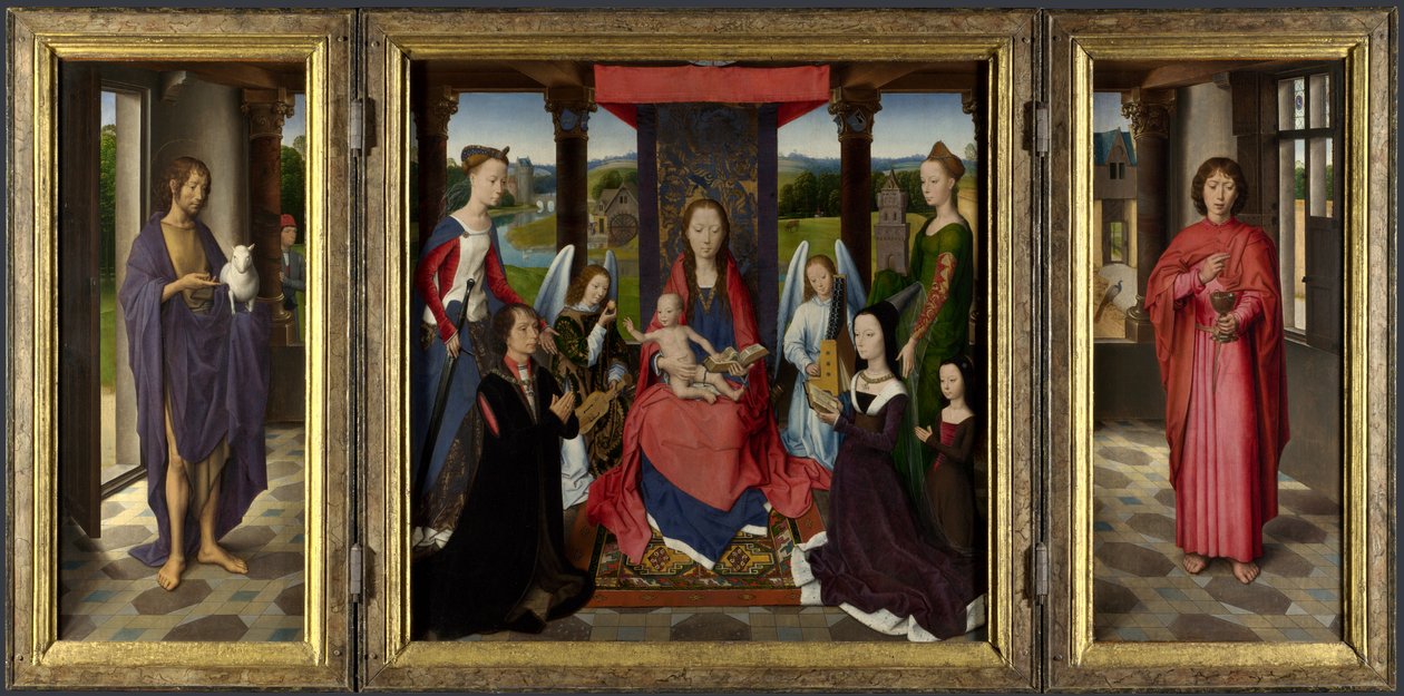 Marie s dítětem, světci a dárci od Hans Memling