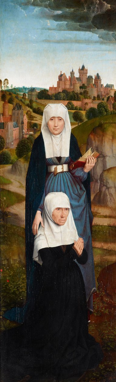 Stará žena na modlitbě se svatou Annou od Hans Memling