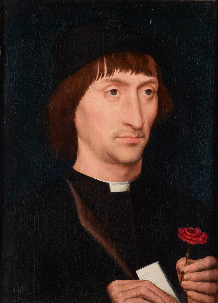 Portrét muže s růžovou od Hans Memling