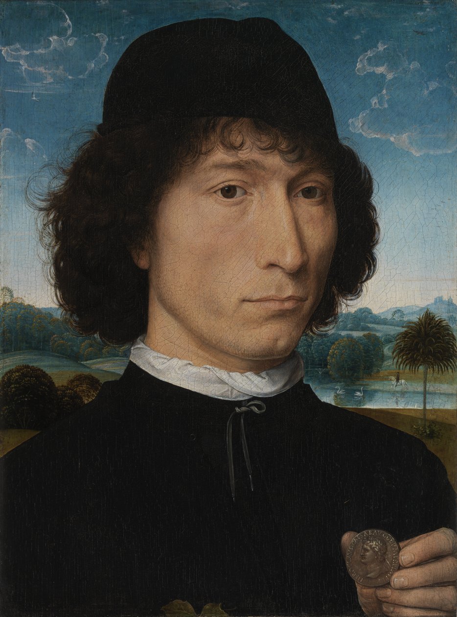 Portrét muže s římskou mincí od Hans Memling