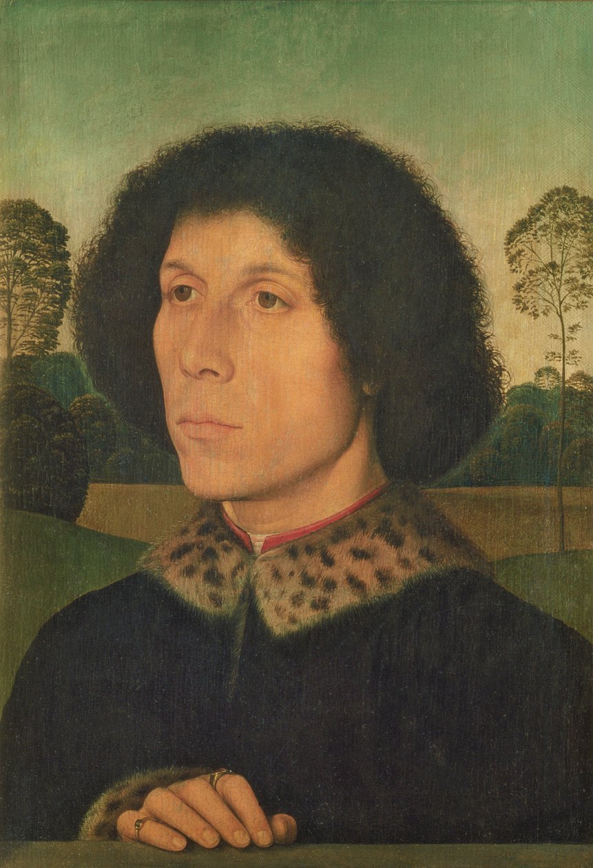 Portrét muže proti krajině, cca 1470 (panel) od Hans Memling