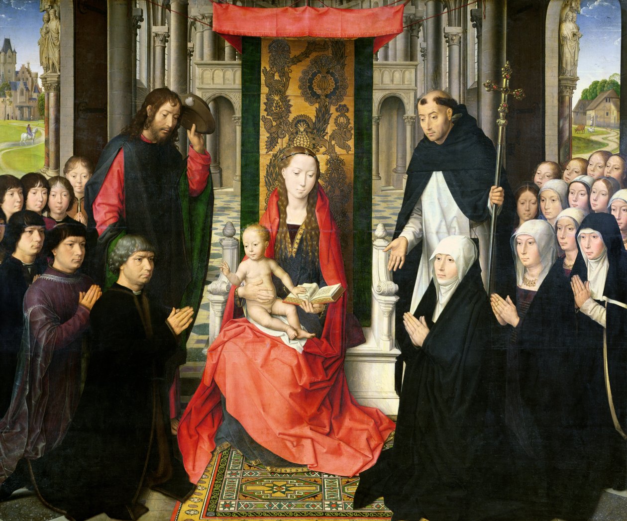 Panna s dítětem se svatým Jakubem a svatým Dominikem představuje dárce a jejich rodinu, známá jako Panna Jacques Floreins, kolem roku 1490 od Hans Memling