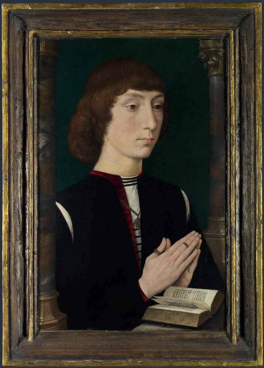 Mladý muž v modlitbě od Hans Memling