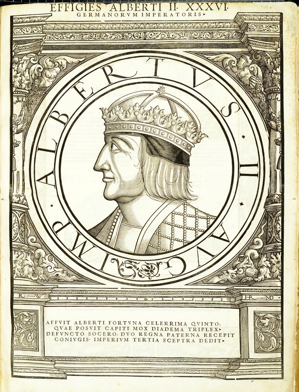 Albert II., ilustrace z „Římští císaři celého Východu a Západu“, dřevoryt od Rudolpha Wyssenbacha, tisk Andreas Gesner, Curych od Hans Rudolf Manuel Deutsch