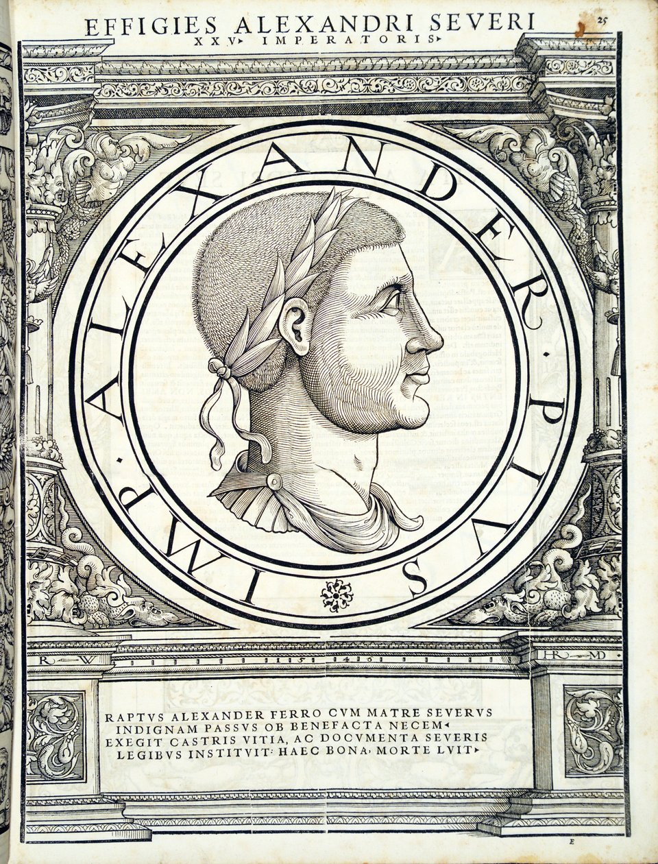 Alexander Severus, ilustrace z „Římští císaři celého Východu a Západu“, dřevoryt Rudolpha Wyssenbacha, tisk Andreas Gesner, Z od Hans Rudolf Manuel Deutsch