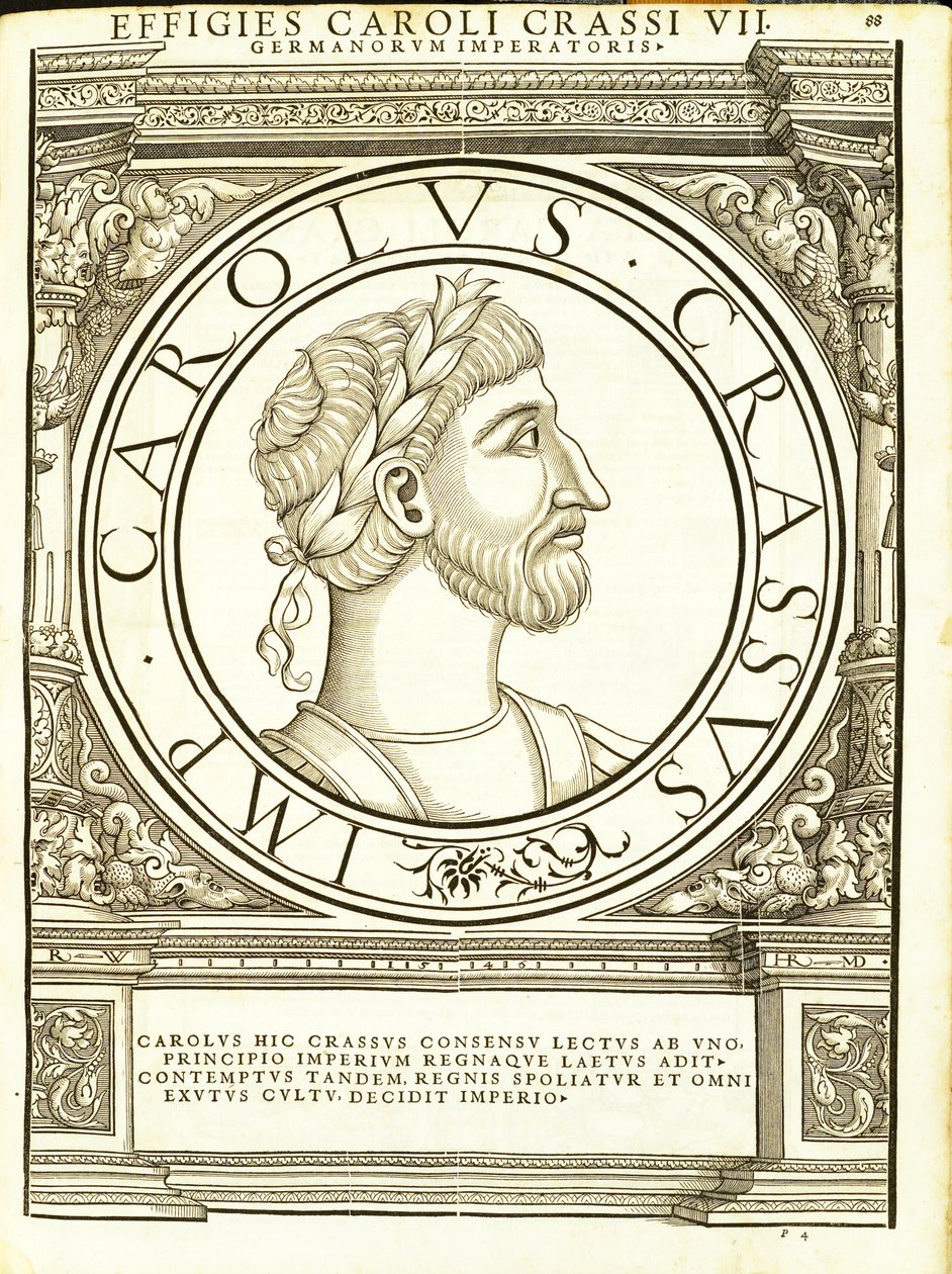 Charles Crassus, ilustrace z „Římští císaři celého Východu a Západu“, dřevoryt Rudolpha Wyssenbacha, tisk Andreas Gesner, Zur od Hans Rudolf Manuel Deutsch