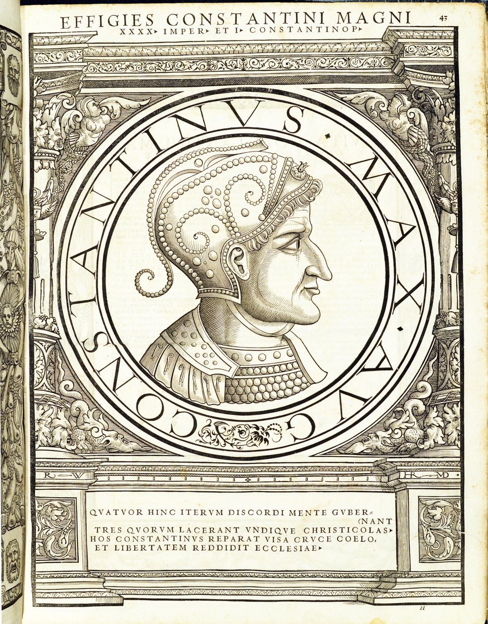 Constantinus Magnus, ilustrace z „Římští císaři celého Východu a Západu“, dřevoryt Rudolpha Wyssenbacha, tisk Andreas Gesner, od Hans Rudolf Manuel Deutsch