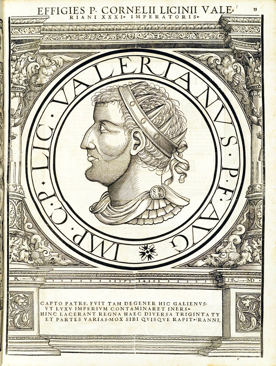 Licinius Valerianus, ilustrace z „Římští císaři celého Východu a Západu“, dřevoryt Rudolpha Wyssenbacha, tisk Andreas Gesner, od Hans Rudolf Manuel Deutsch