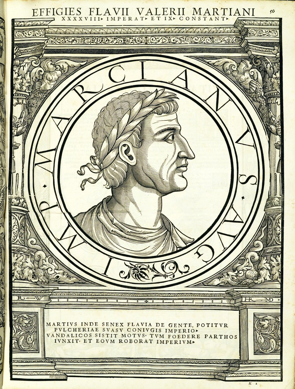 Martianus, ilustrace z „Římští císaři celého Východu a Západu“, dřevoryt Rudolpha Wyssenbacha, tisk Andreas Gesner, Curych, 1 od Hans Rudolf Manuel Deutsch