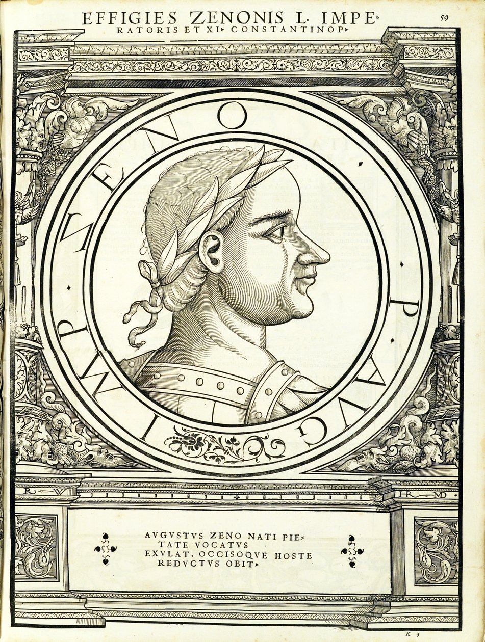 Zeno, ilustrace z „Římští císaři celého Východu a Západu“ od Hans Rudolf Manuel Deutsch