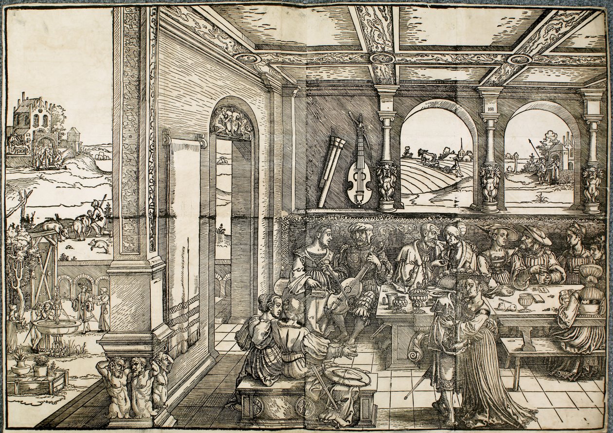 Marnotratný syn (dřevořez, tištěný z osmi bloků) od Hans Sebald Beham