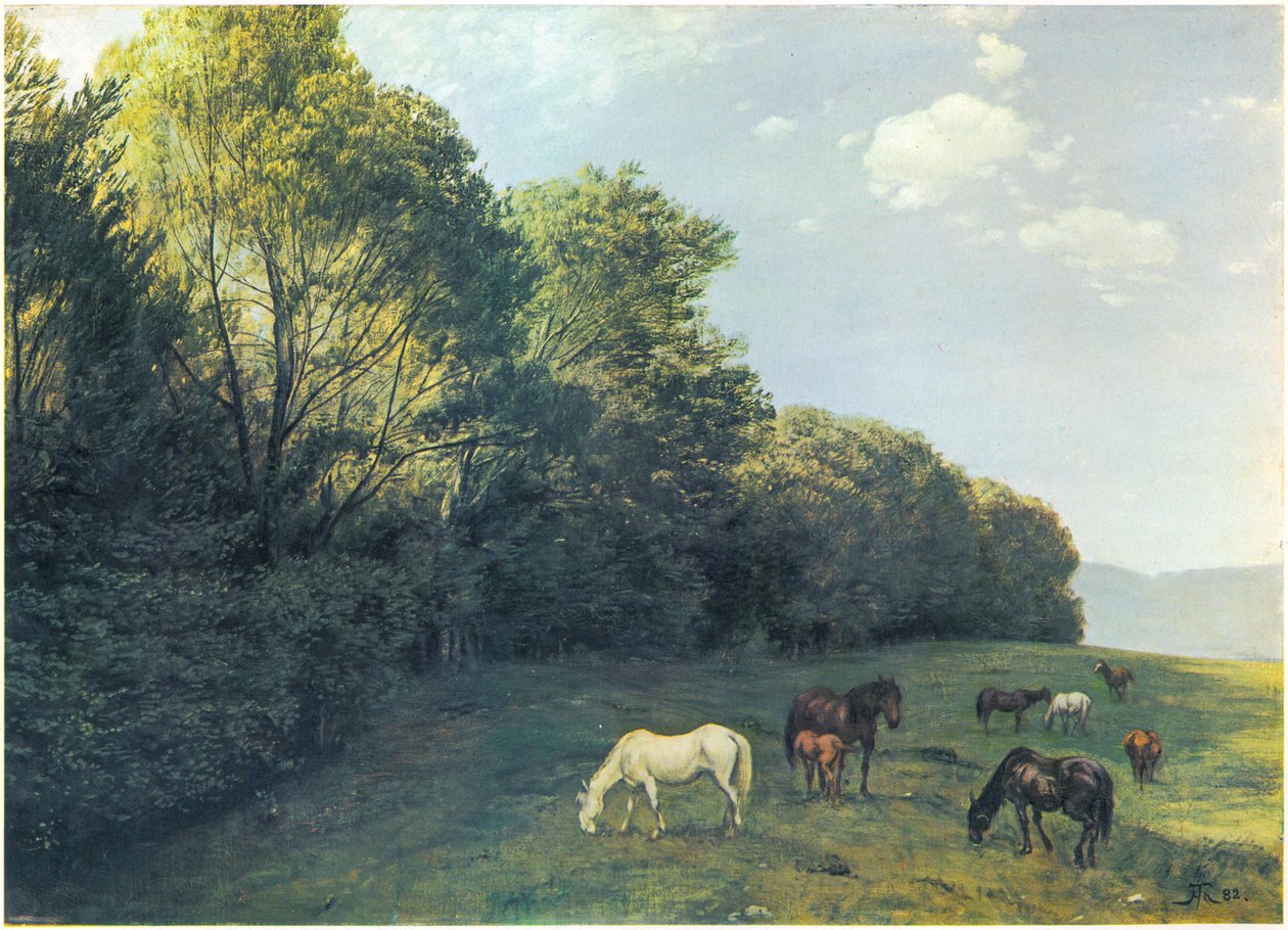 Krajina s pasoucími se koňmi od Hans Thoma