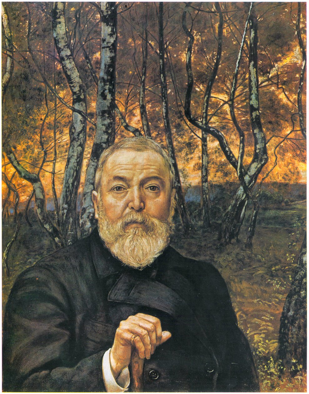 Autoportrét před březovým dřevem od Hans Thoma