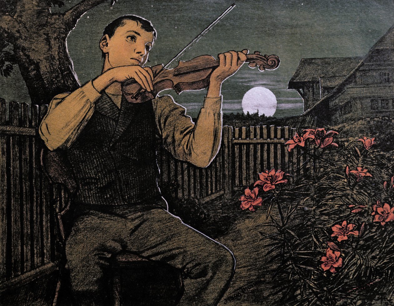 Houslista na Měsíc (alografický tisk) od Hans Thoma