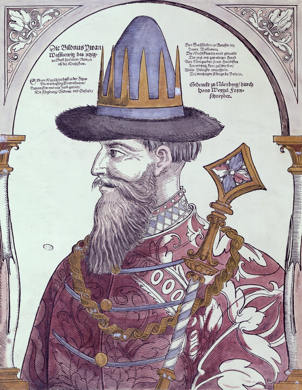 Ivan IV. (1530-84) Hrozný (barevný dřevoryt) od Hans Weigel
