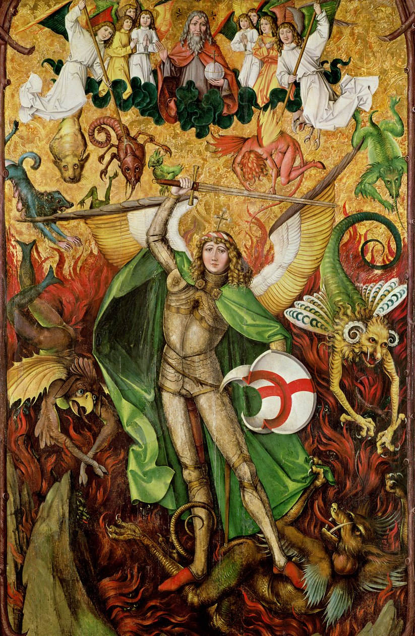 Archanděl svatý Michael v boji s Luciferem, kolem 1490-1505 (olej na dřevě) od Hans Leu