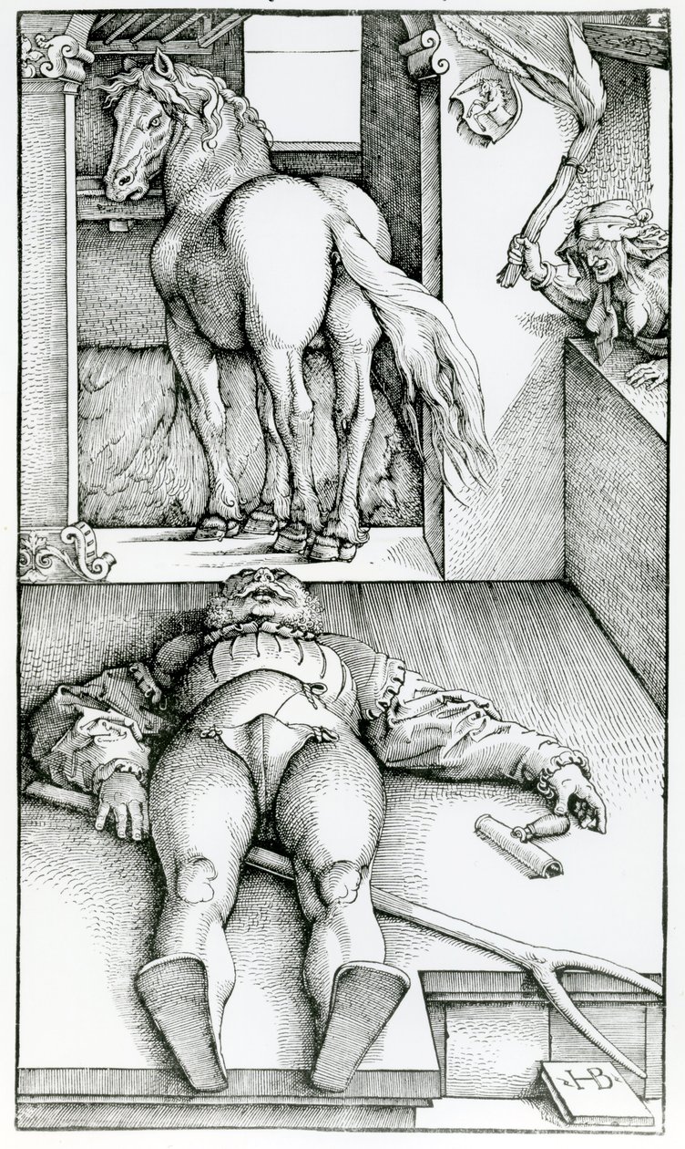 Spící ženich a čarodějnice od Hans (after) Baldung Grien