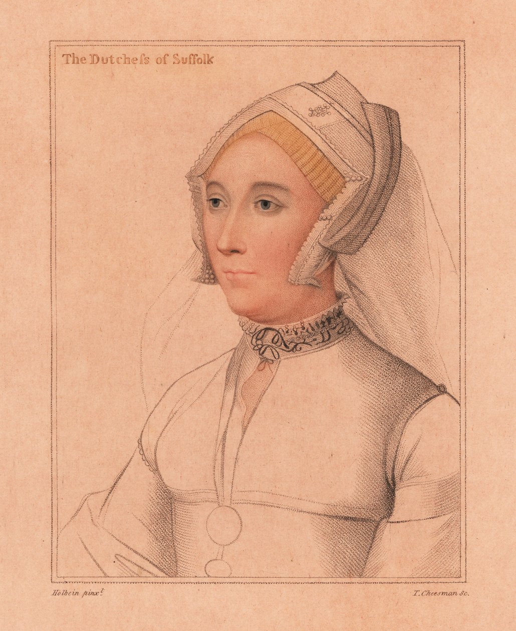 Catherine Brandon, vévodkyně ze Suffolku., 1812 (rytina) od Hans (after) Holbein the Younger