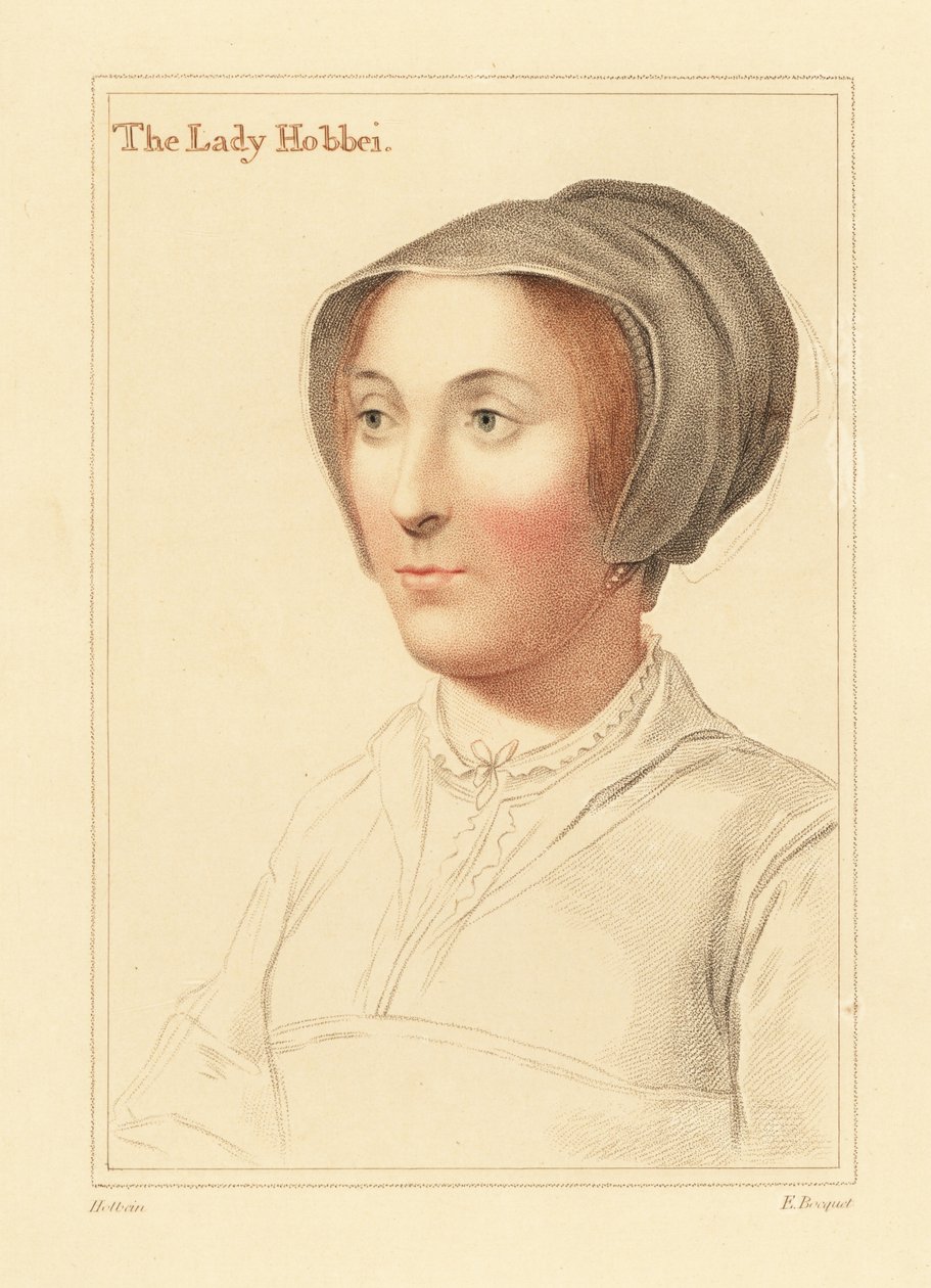 Elizabeth Cooke nebo Elizabeth Stonor., 1812 (rytina) od Hans (after) Holbein the Younger
